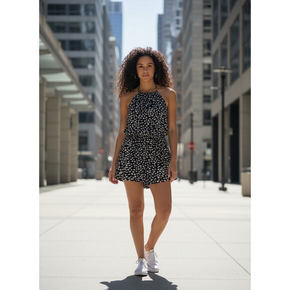 Angashion Pants - Angashion Black White Polka Dot Halter Romper L Lined Flowy Summer